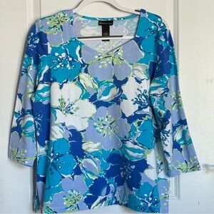 Alfred Dunner Vibrant Blue and Green Floral Blouse